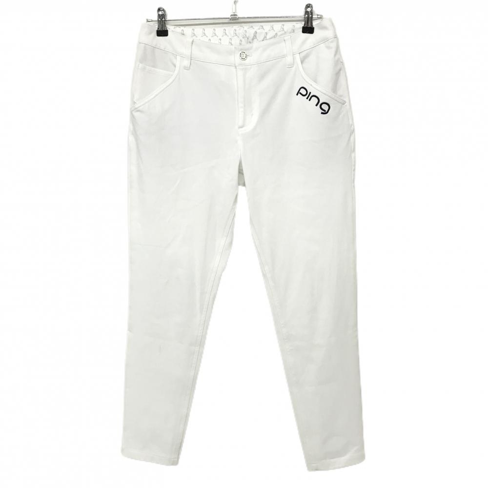 ピン パンツ 白 ロゴネイビー  レディース L ゴルフウェア PING