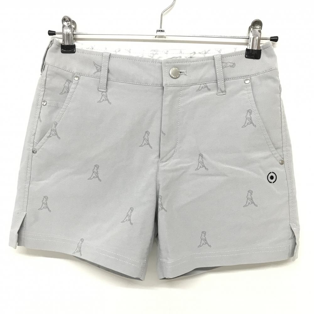 【超美品】ピン ハーフパンツ　ライトグレー Mr.PING総柄 ストレッチ  レディース S ゴルフウェア PING