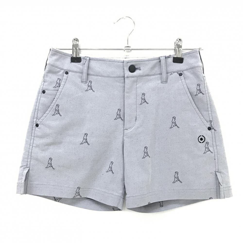 【超美品】ピン ショートパンツ 杢グレー ロゴ総柄  レディース S ゴルフウェア PING