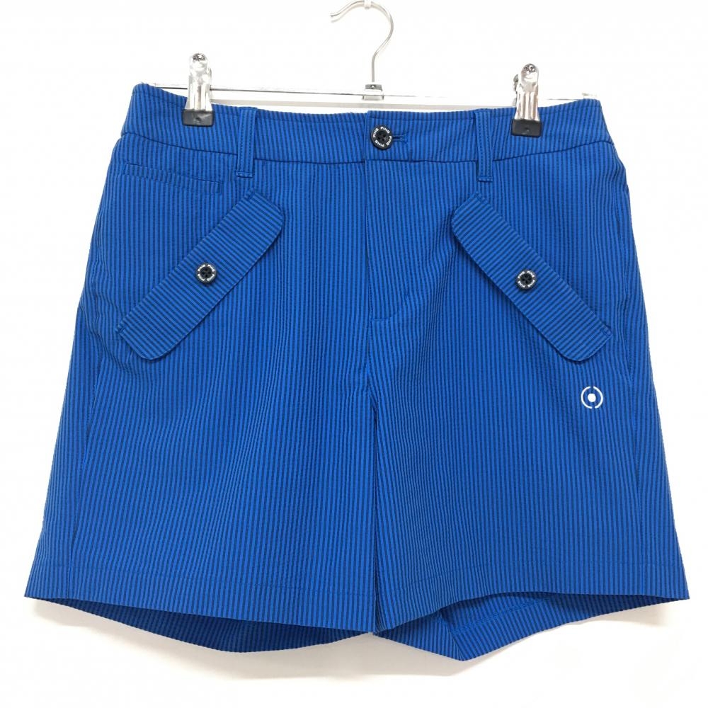 【美品】ピン ハーフパンツ ブルー×ネイビー ストライプ サッカー生地 ストレッチ  レディース S ゴルフウェア PING