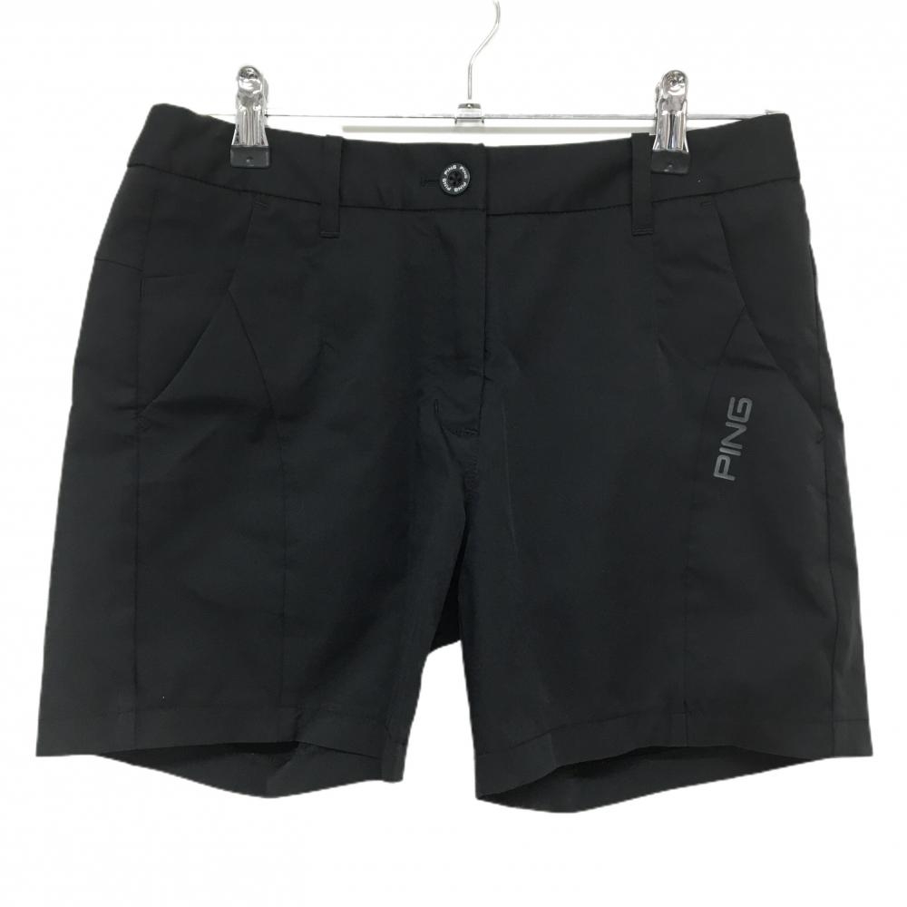 ピン ショートパンツ 黒 ウエスト裏斜めストライプ ロゴプリント  レディース S ゴルフウェア PING