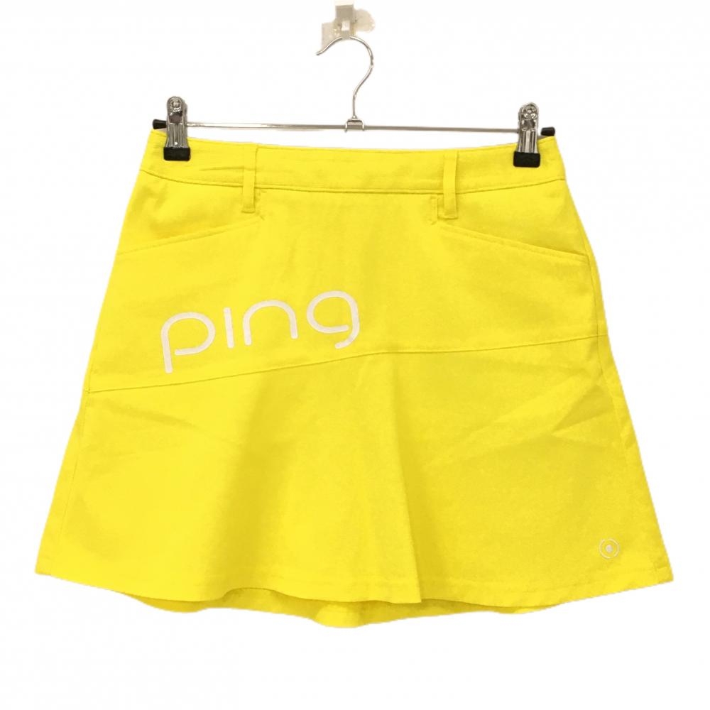 【超美品】ピン スカート イエロー×白 ビッグロゴ  レディース M ゴルフウェア 2022年モデル PING