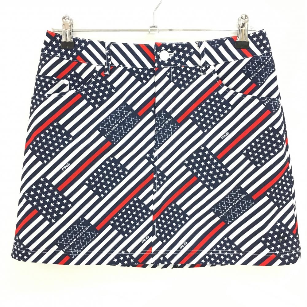 ピン スカート ネイビー×白 総柄 星  レディース L ゴルフウェア PING