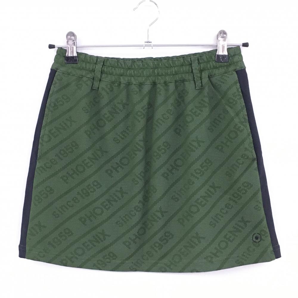 【超美品】ピン スカート ダークグリーン 英字総柄 サイド黒ライン ウエストゴム＆調節紐 レディース SS ゴルフウェア PING