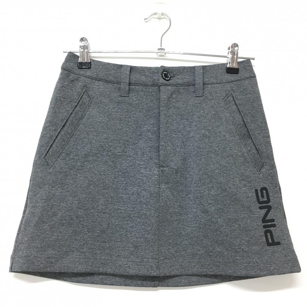 【超美品】ピン スカート 杢グレー 裾ロゴプリント レディース SS ゴルフウェア PING