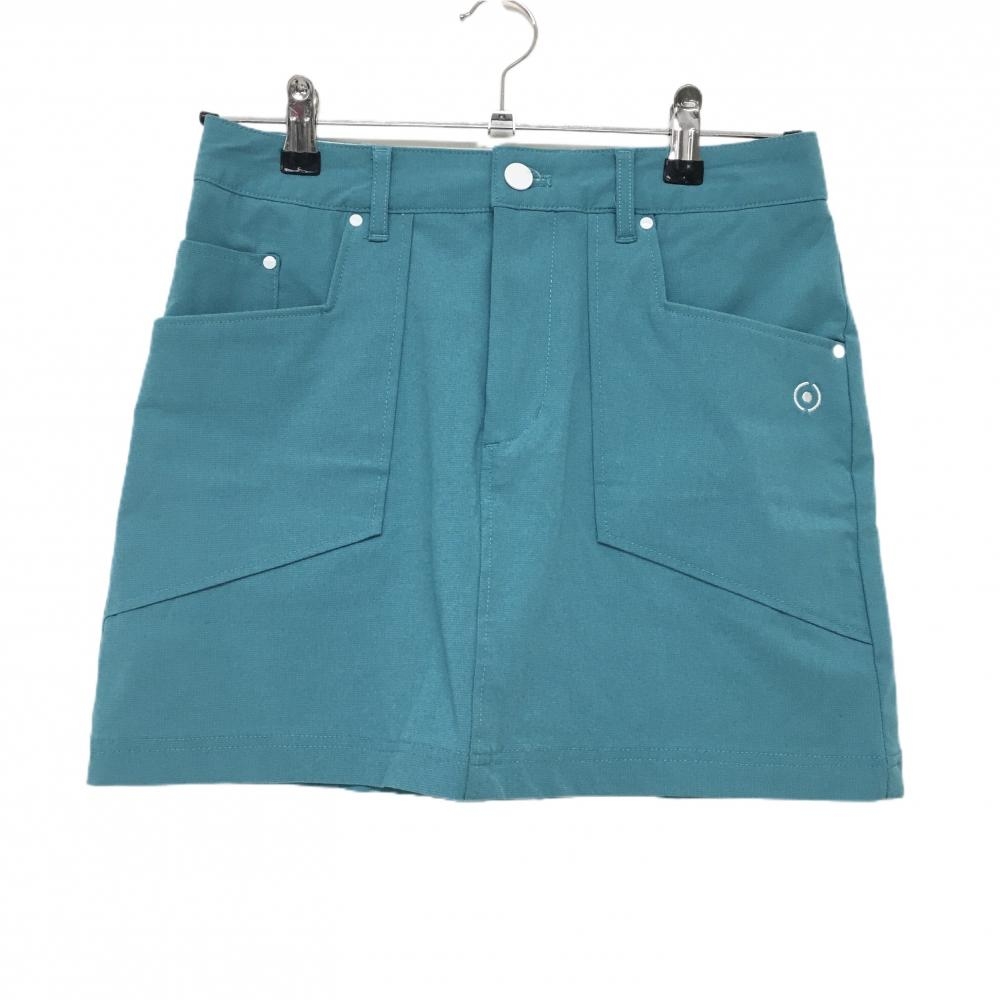 【超美品】ピン スカート グリーンブルー×白 ストレッチ ロゴ刺しゅう レディース S ゴルフウェア PING