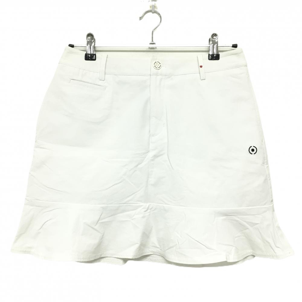 【美品】ピン スカート 白 ロゴ黒 裾フレア ベルト通し・ポケット口刺しゅう有 レディース L ゴルフウェア PING