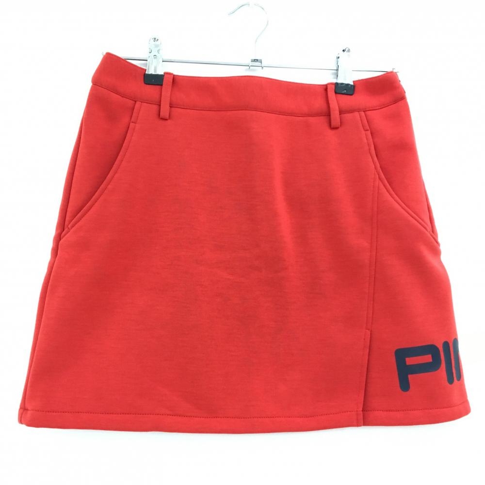 【超美品】ピン スカート レッド 裏起毛 裾ビッグロゴ レディース M ゴルフウェア PING