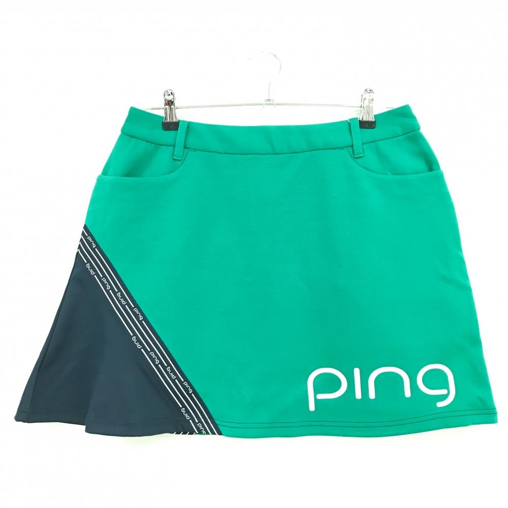 【新品】ピン スカート グリーン×ネイビー ロゴ白  レディース LL ゴルフウェア 2024年モデル PING