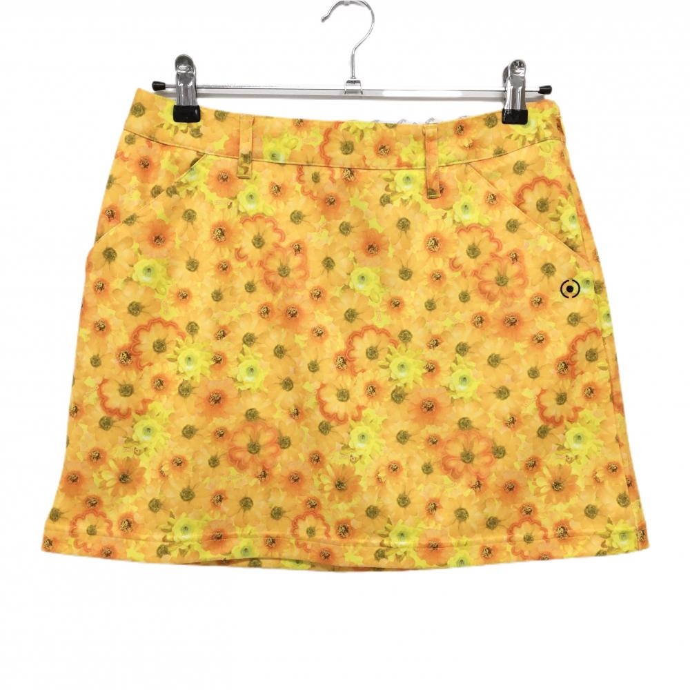 【超美品】ピン スカート イエロー×オレンジ 花柄 ロゴ刺しゅう レディース L ゴルフウェア PING