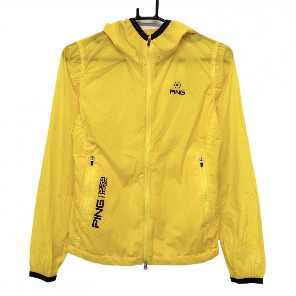 【美品】ピン ジップパーカー イエロー×黒 薄手 ナイロン ブルゾン レディース S ゴルフウェア PING