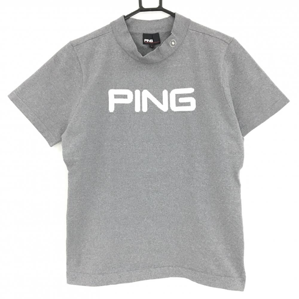 【超美品】ピン 半袖ハイネックセーター グレー ロゴラメ ニット レディース L ゴルフウェア PING