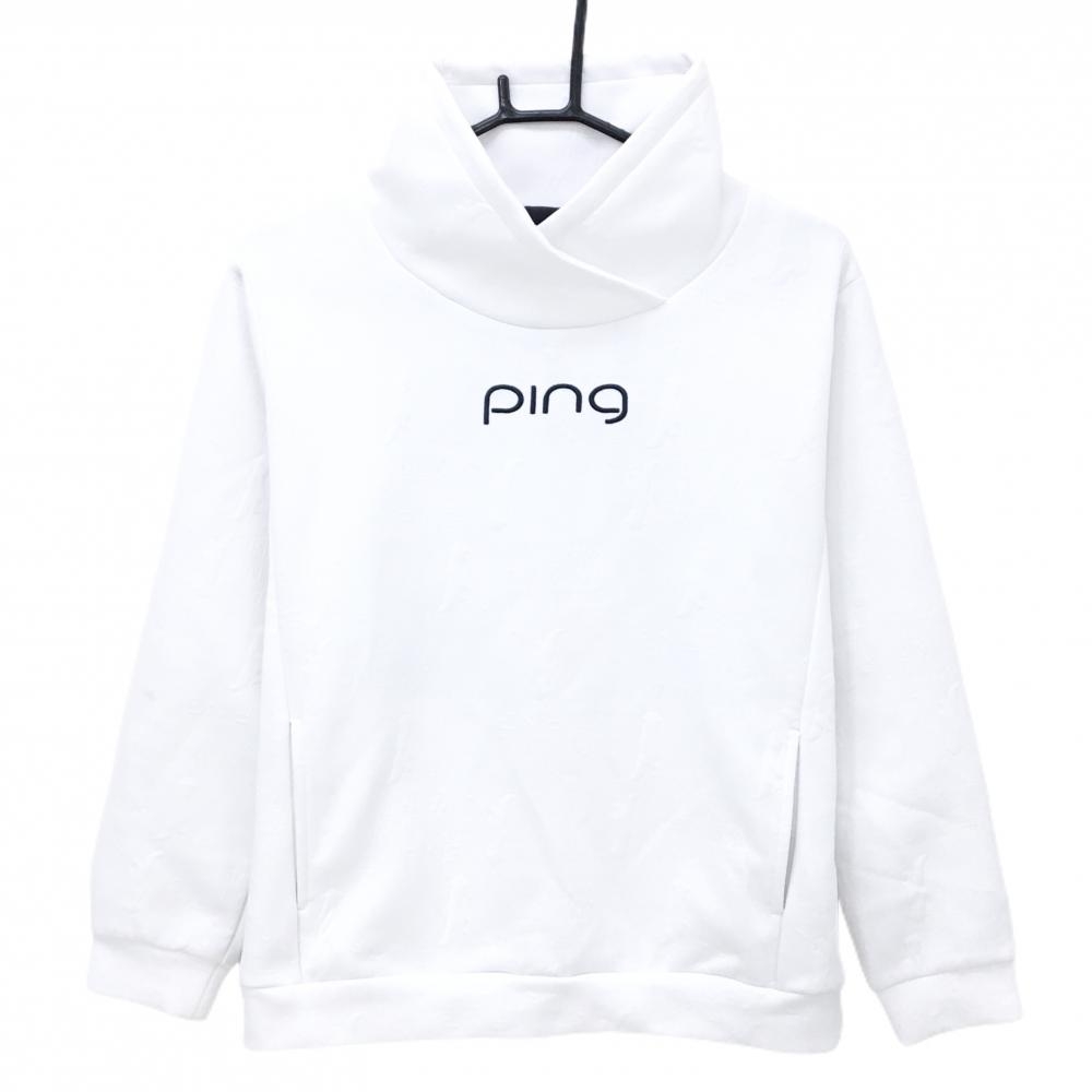 ピン ハイネックトレーナー 白 ロゴ総柄地模様 レディース M ゴルフウェア PING