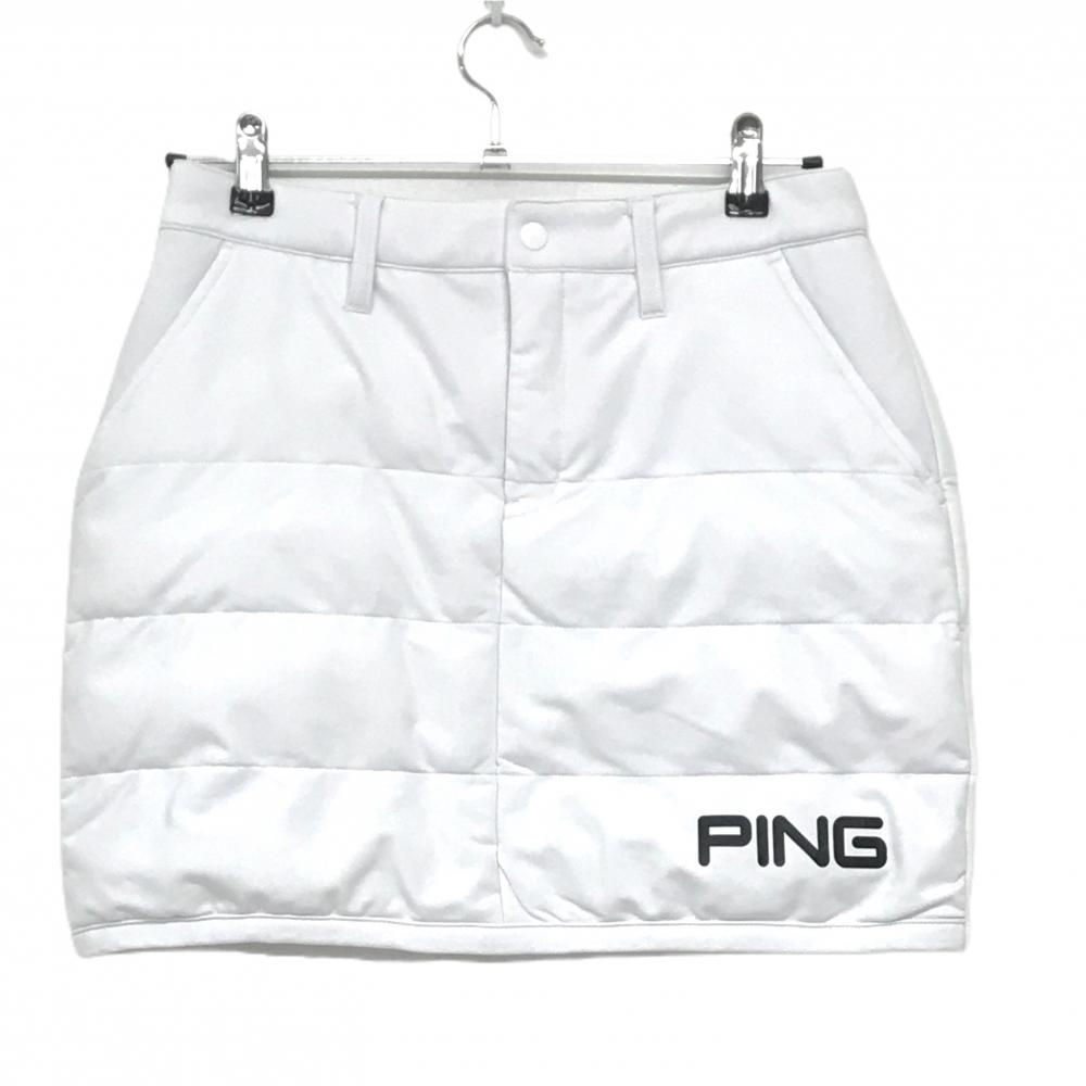 【美品】ピン 中綿スカート 白×黒 裾ロゴ レディース M ゴルフウェア PING