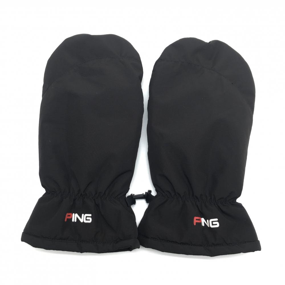 【超美品】ピン 手袋 黒 ミトングローブ 両手 裏ボア ロゴ メンズ FREE ゴルフウェア PING
