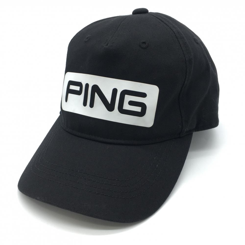 【美品】ピン キャップ 黒×白 ロゴプリント ONE SIZE FITS ALL ゴルフウェア PING 画像