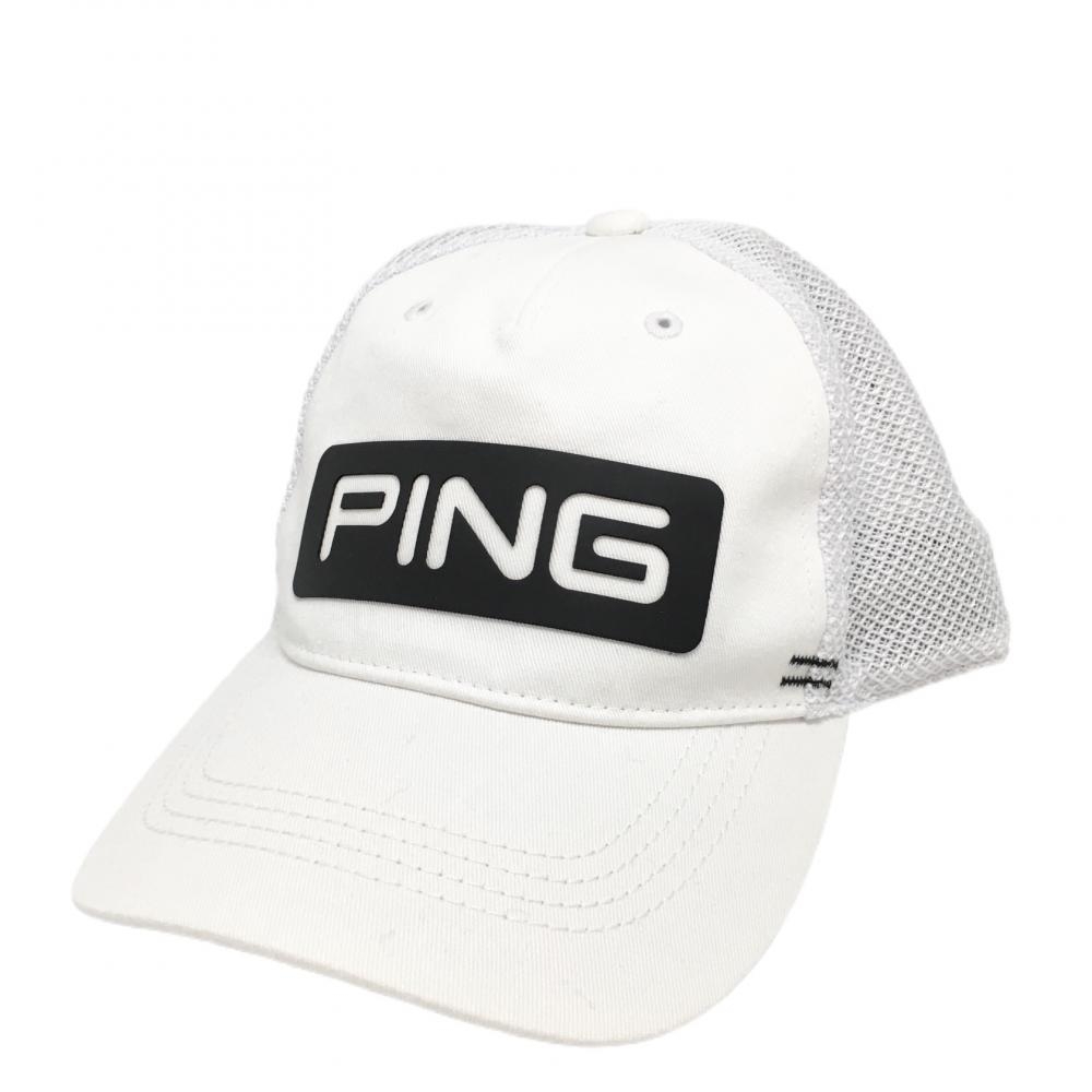 【超美品】ピン メッシュキャップ 白×黒 シリコンロゴ ONE　SIZE　FITS　ALL ゴルフウェア PING