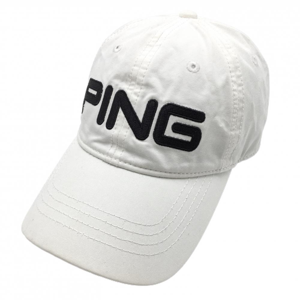ピン キャップ 白×黒 ロゴ刺しゅう    ゴルフウェア PING