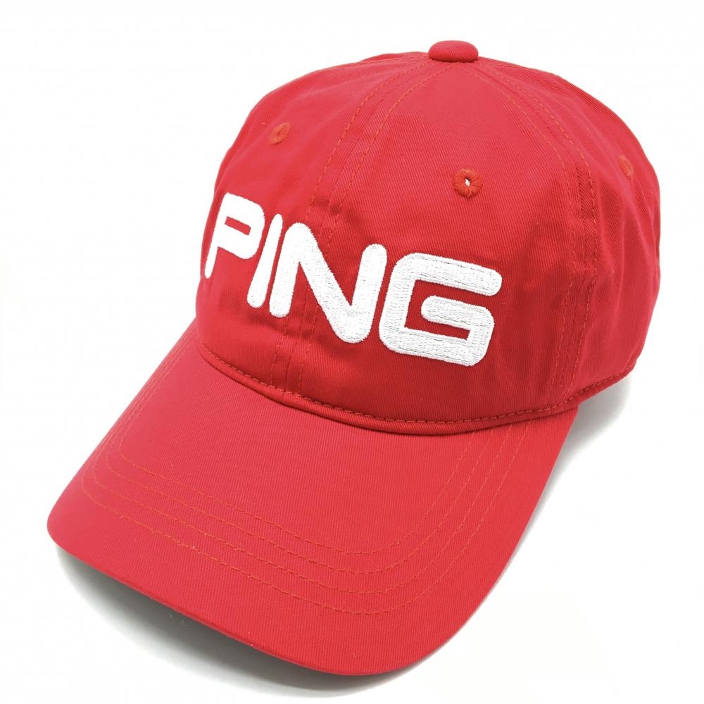 【超美品】ピン キャップ レッド×白 ロゴ刺しゅう ONE SIZE FITS ALL   ゴルフウェア PING