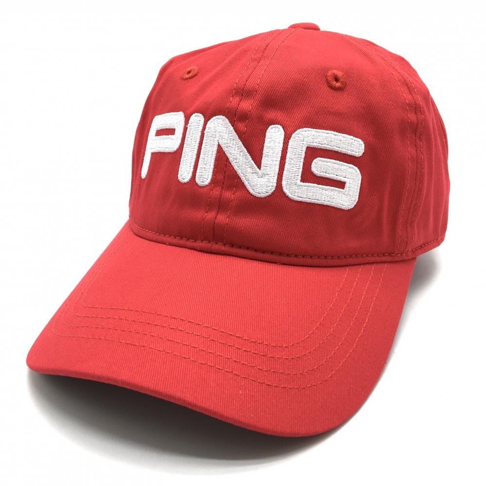 【新品】ピン キャップ レッド×白 ロゴ刺しゅう FREE(54-56cm)   ゴルフウェア PING
