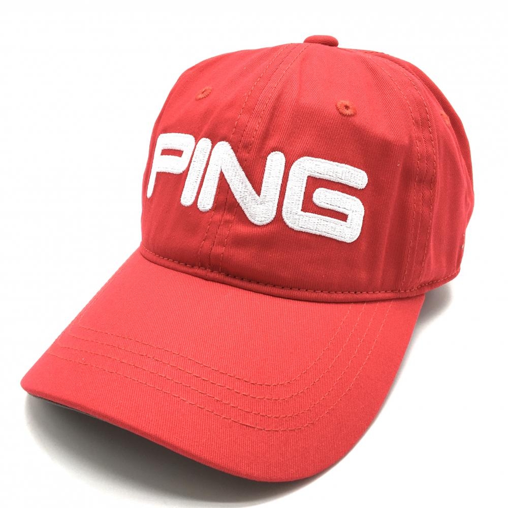 【新品】ピン キャップ レッド×白 ロゴ刺しゅう FREE(54-56cm)   ゴルフウェア PING