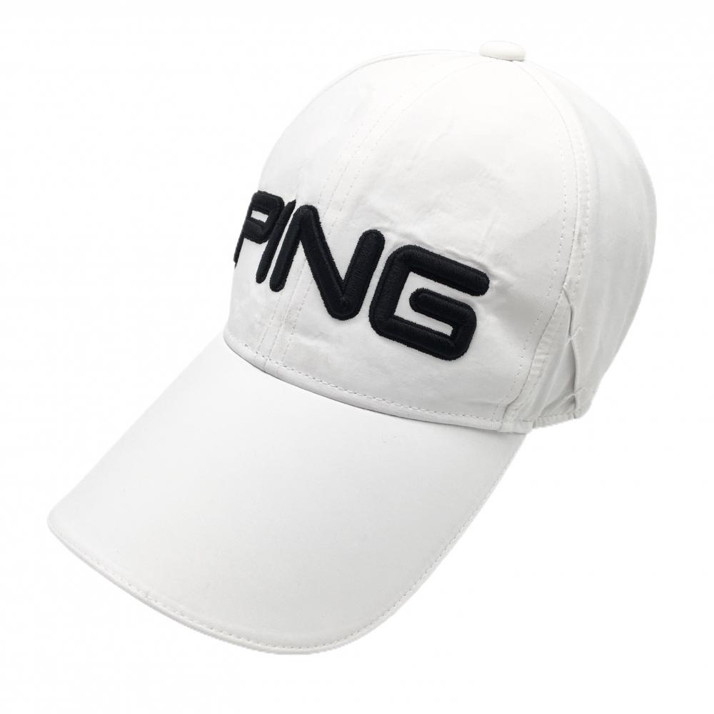 【美品】ピン キャップ 白×黒 立体ロゴ  ONE SIZE FITS ALL   ゴルフウェア PING