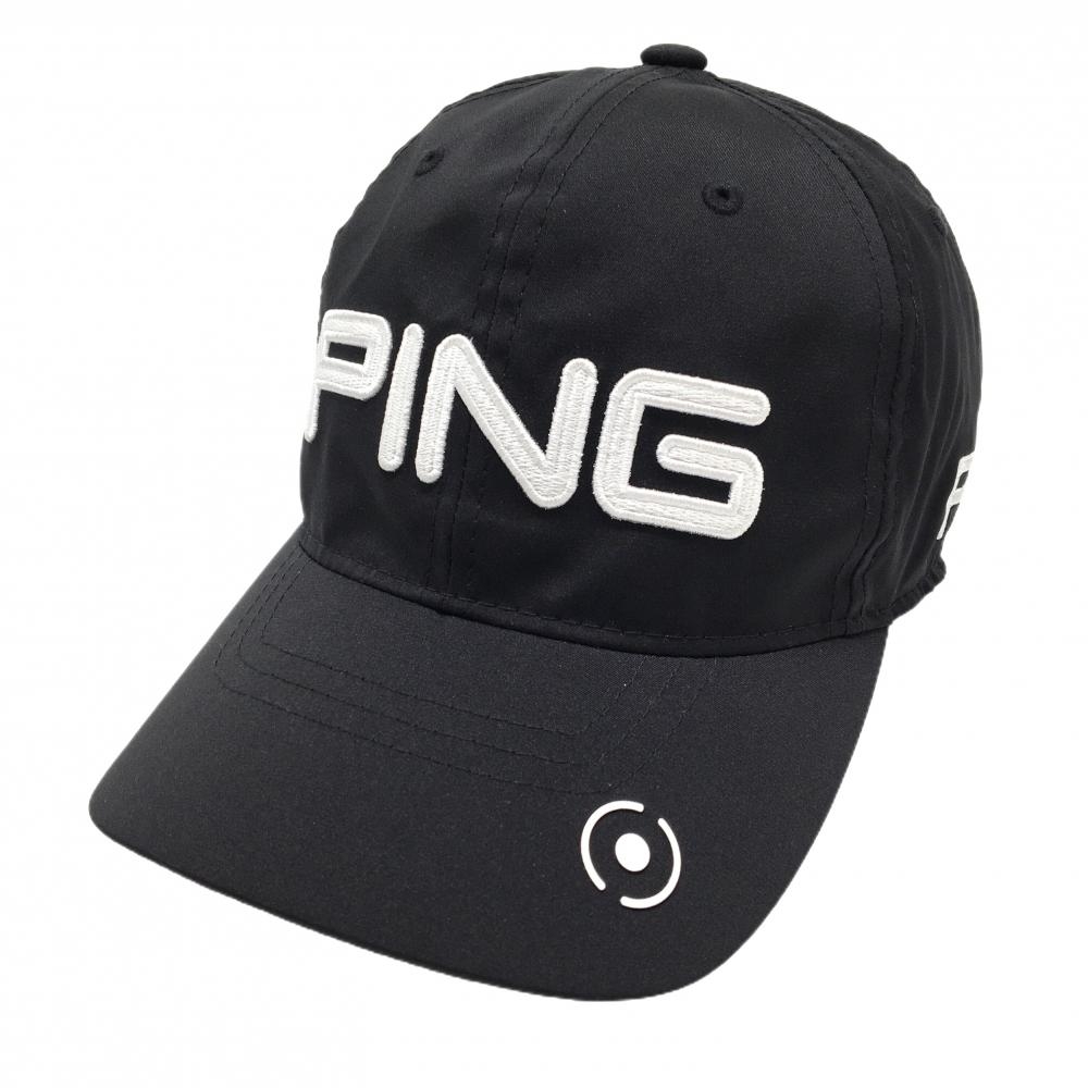 【美品】ピン キャップ 黒×白 フロントロゴ刺しゅう ONE SIZE　FITS　ALL   ゴルフウェア PING