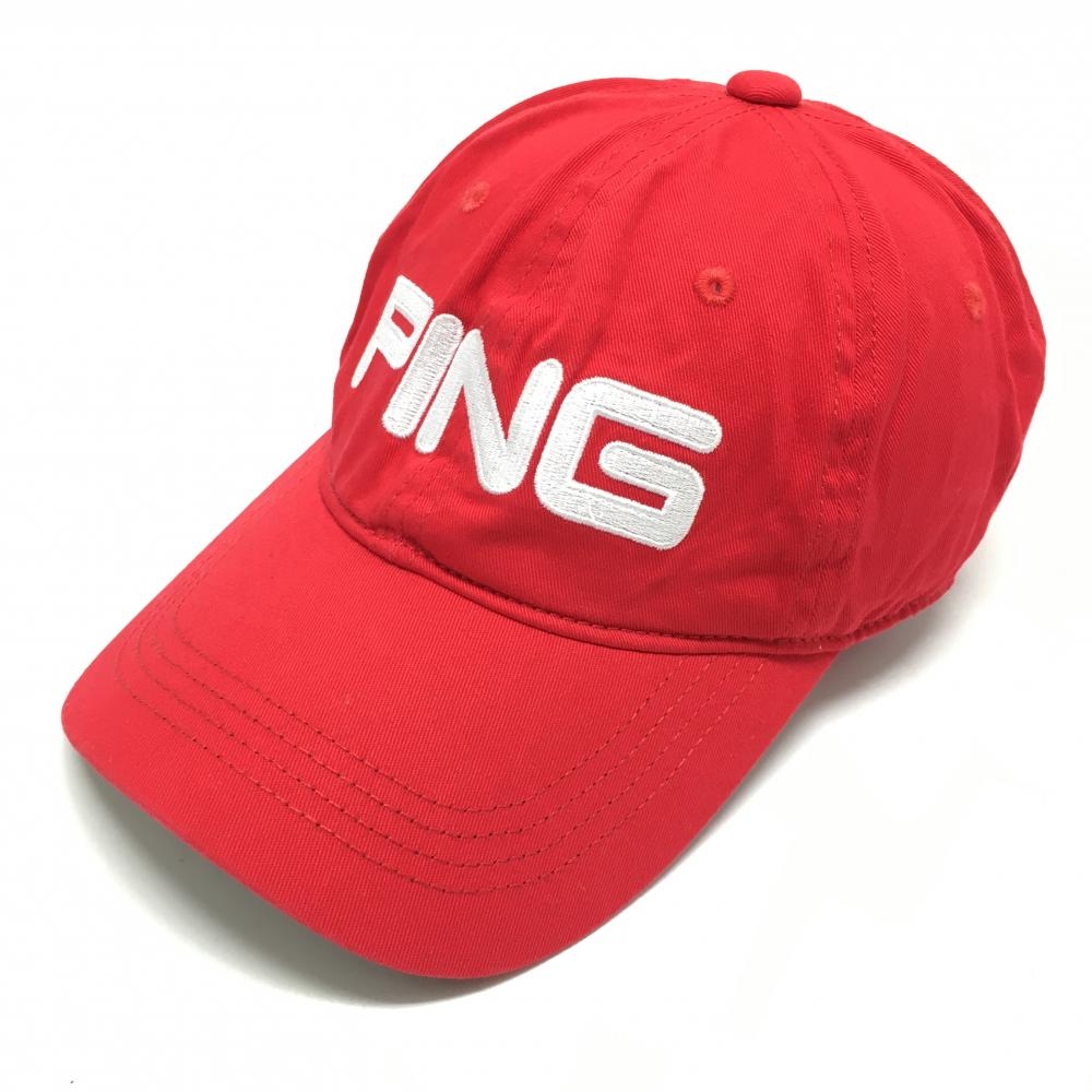 【美品】ピン キャップ レッド×白 ロゴ刺しゅう  ONE SIZE FITS ALL   ゴルフウェア PING