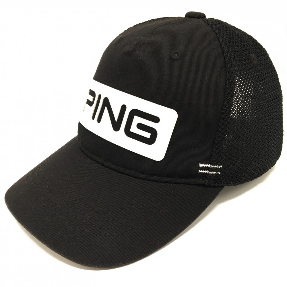 【美品】ピン メッシュキャップ 黒×白 ワッペン ONE　SIZE FITS　ALL   ゴルフウェア PING