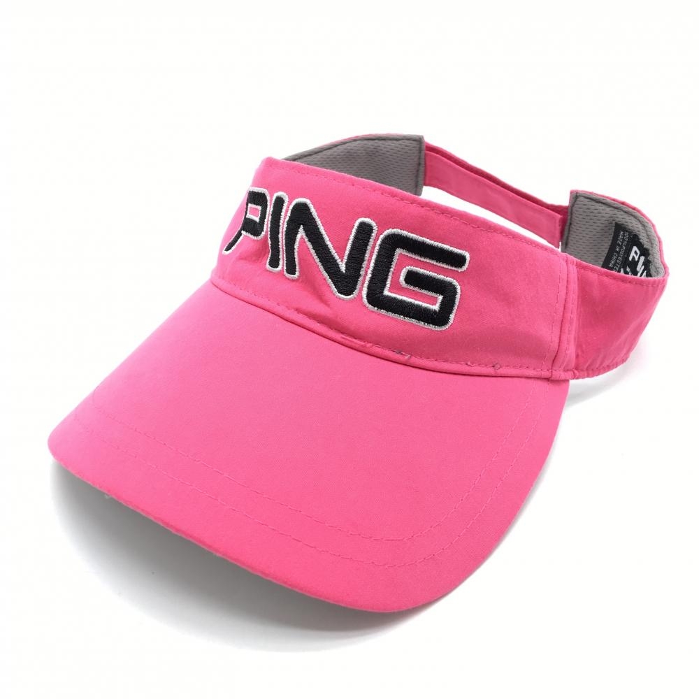 【美品】ピン サンバイザー ピンク×黒 ロゴ刺しゅう   ゴルフウェア PING