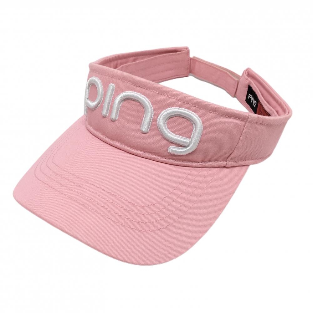 【美品】ピン サンバイザー ライトピンク 立体ロゴ刺しゅう ONE SIZE FITS ALL   ゴルフウェア PING