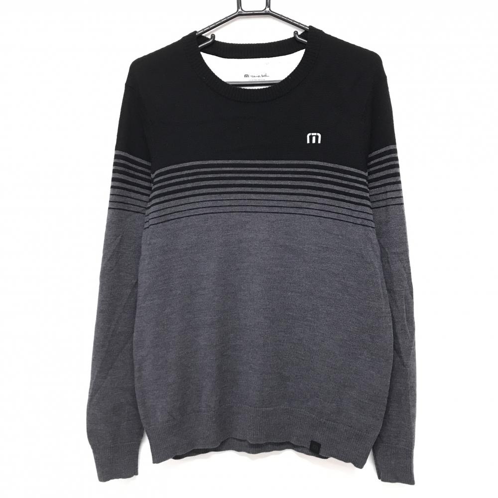 【美品】トラヴィスマシュー セーター ダークグレー×黒 胸ボーダー ウール100% ニット メンズ XL ゴルフウェア TravisMathew
