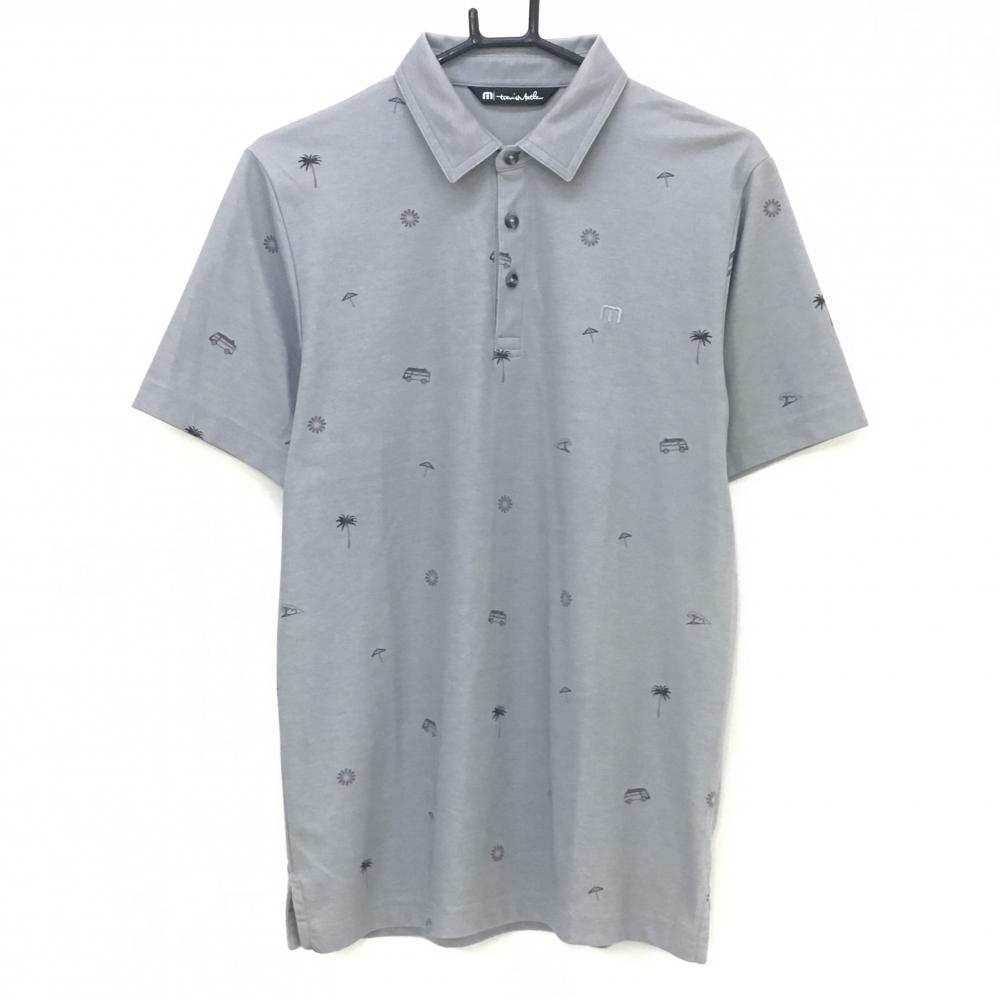 【美品】トラヴィスマシュー 半袖ポロシャツ グレー×ブラウン 総柄 メンズ M ゴルフウェア TravisMathew