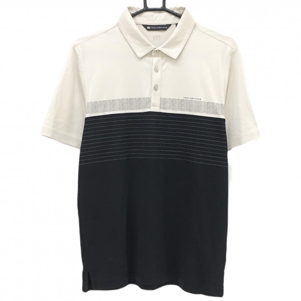 【超美品】トラヴィスマシュー 半袖ポロシャツ 黒×ベージュ 胸ライン バイカラー  メンズ L ゴルフウェア TravisMathew
