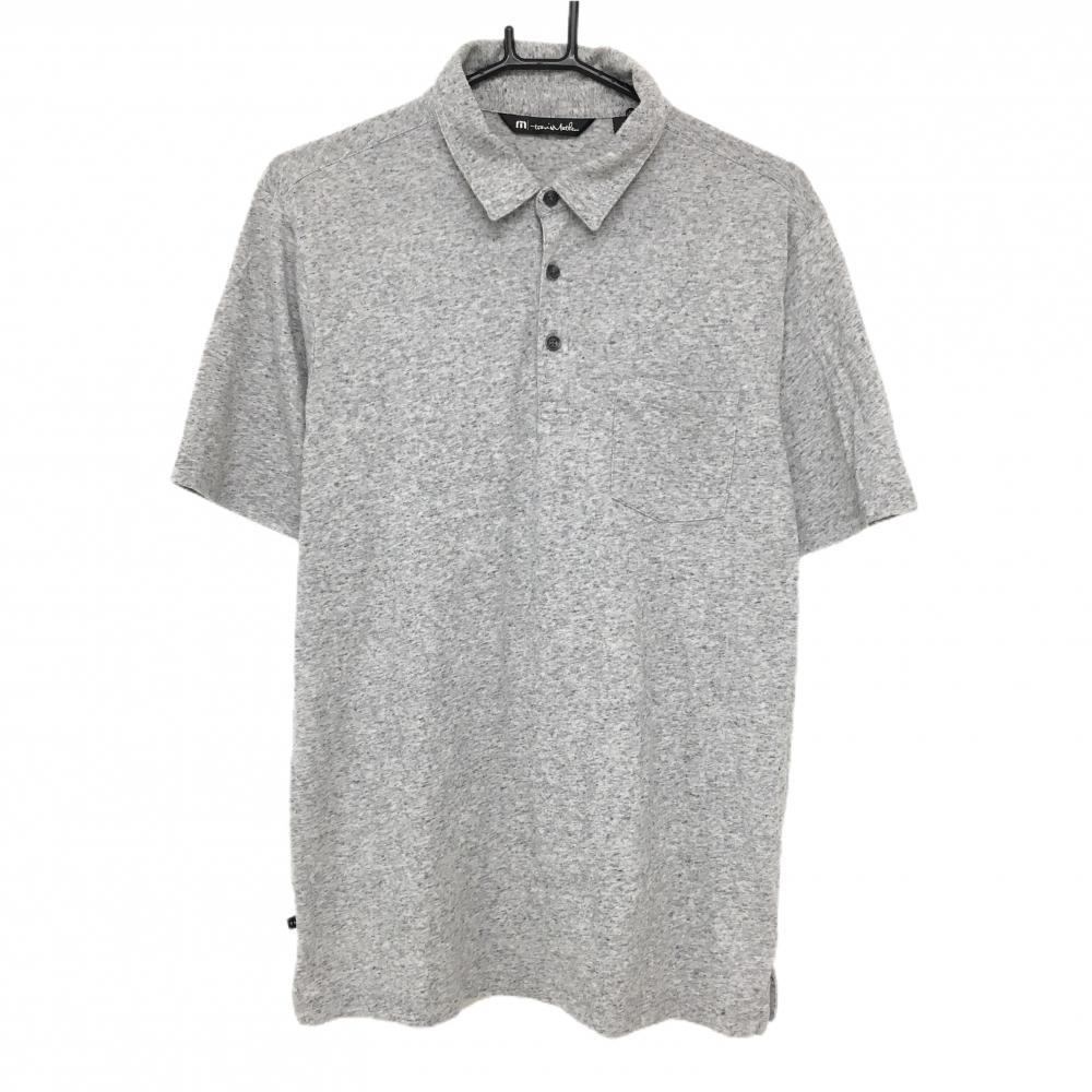 【美品】トラヴィスマシュー 半袖ポロシャツ 杢グレー 胸ポケット  メンズ L ゴルフウェア TravisMathew