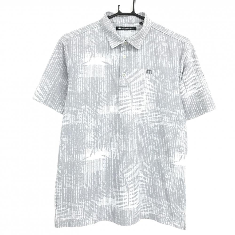 【超美品】トラヴィスマシュー 半袖ポロシャツ グレー×白 総柄 ストレッチ メンズ M ゴルフウェア TravisMathew