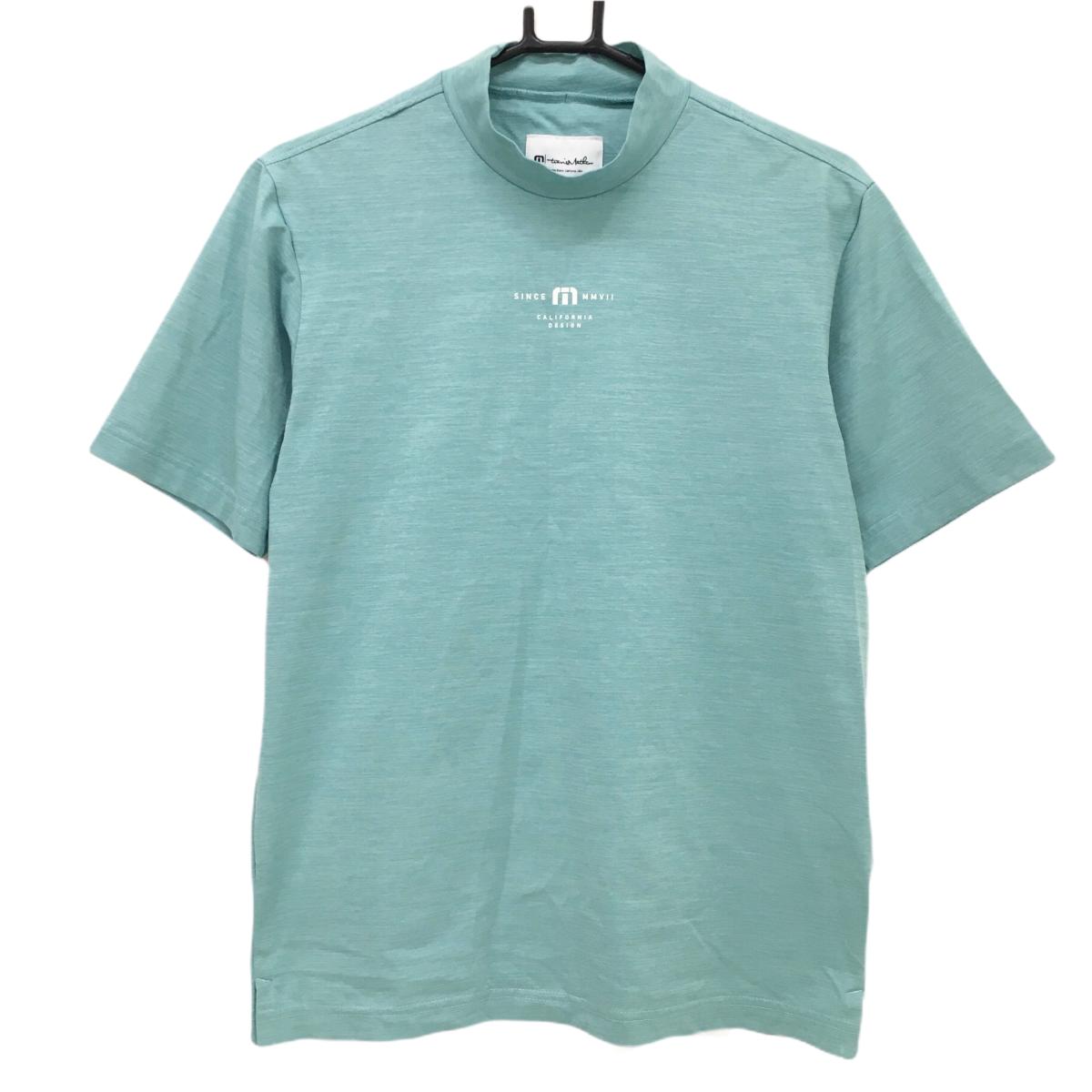 【超美品】トラヴィスマシュー 半袖ハイネックシャツ ミントグリーン フロントロゴ ストレッチ  メンズ M ゴルフウェア TravisMathew