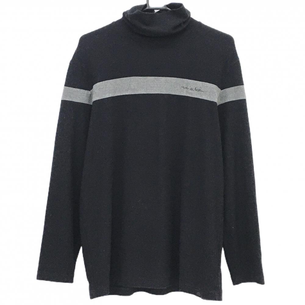 トラヴィスマシュー 長袖タートルネックネックシャツ 黒×グレー 微起毛 胸ロゴ  メンズ XL ゴルフウェア TravisMathew