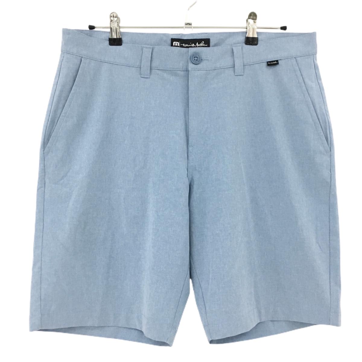 【美品】トラヴィスマシュー ハーフパンツ 杢ライトブルー ストレッチ メンズ 34 ゴルフウェア TravisMathew