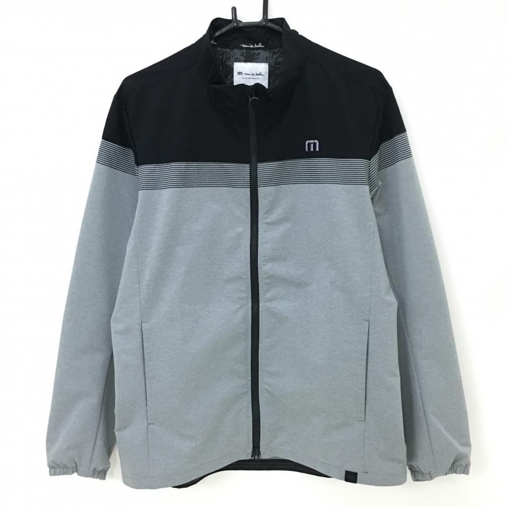 【超美品】トラヴィスマシュー ジャケットブルゾン グレー×黒 胸元一部ボーダー  メンズ XL ゴルフウェア TravisMathew