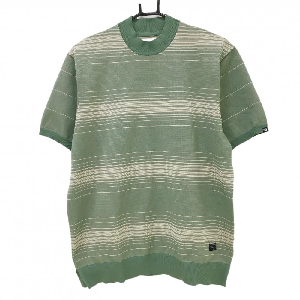 【超美品】トラヴィスマシュー 半袖ハイネックセーター グリーン系×ベージュ  メンズ L ゴルフウェア TravisMathew