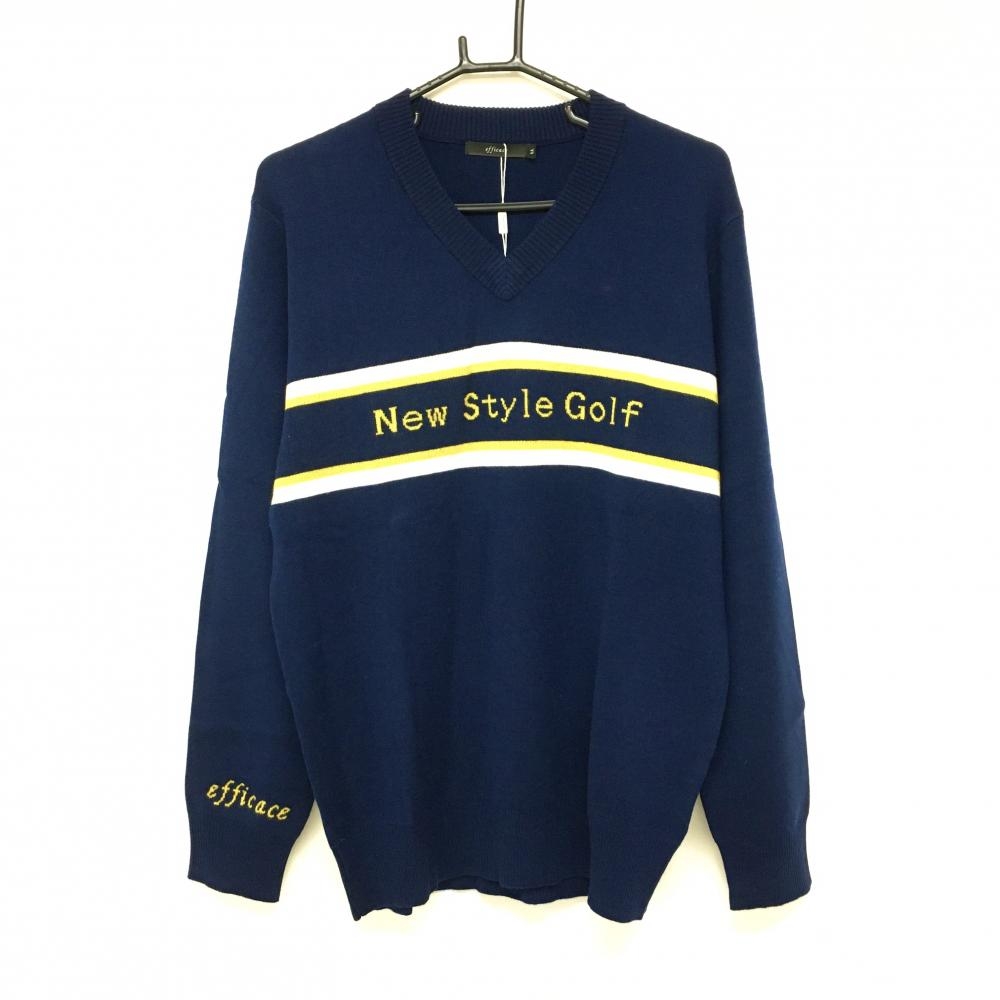 【新品】エフィカス Vネックセーター ネイビー×イエロー New Style Golf NAMIGOLF メンズ LL ゴルフウェア efficace