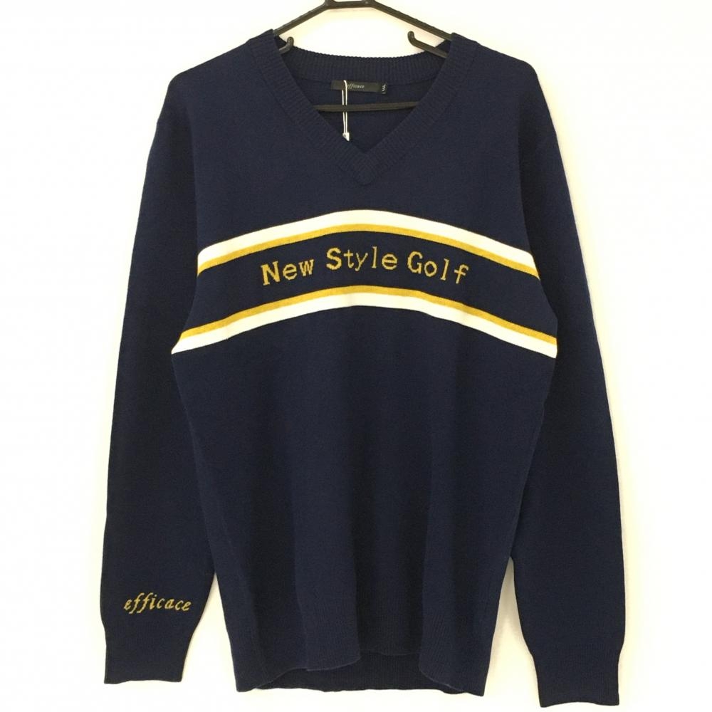 【新品】エフィカス Vネックセーター ネイビー×イエロー New Style Golf NAMIGOLF メンズ LLL ゴルフウェア efficace