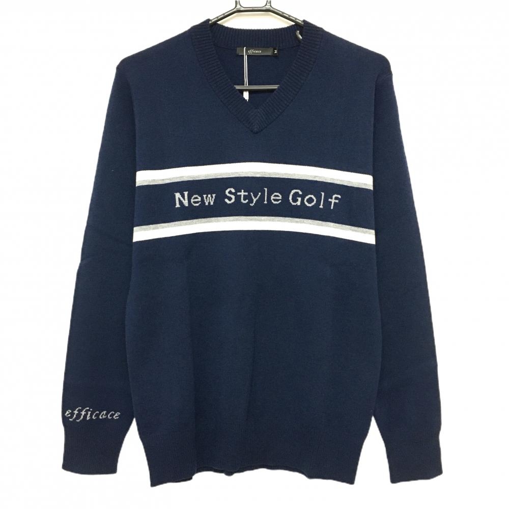 【新品】エフィカス Vネックセーター ネイビー×グレー New Style Golf NAMIGOLF メンズ M ゴルフウェア efficace