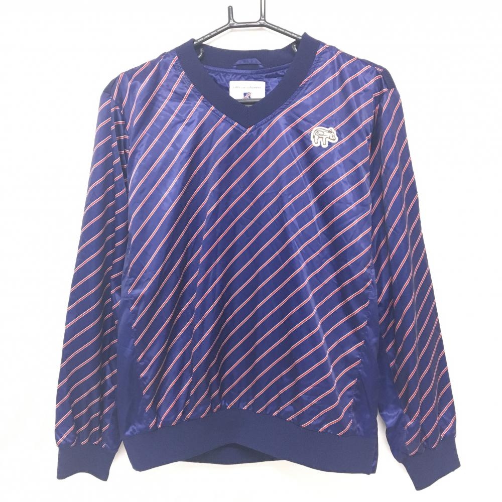 【美品】エフィカス スニード ネイビー×レッド 斜めボーダー Vネック 裏地付 ブルゾン メンズ 1(S) ゴルフウェア efficace