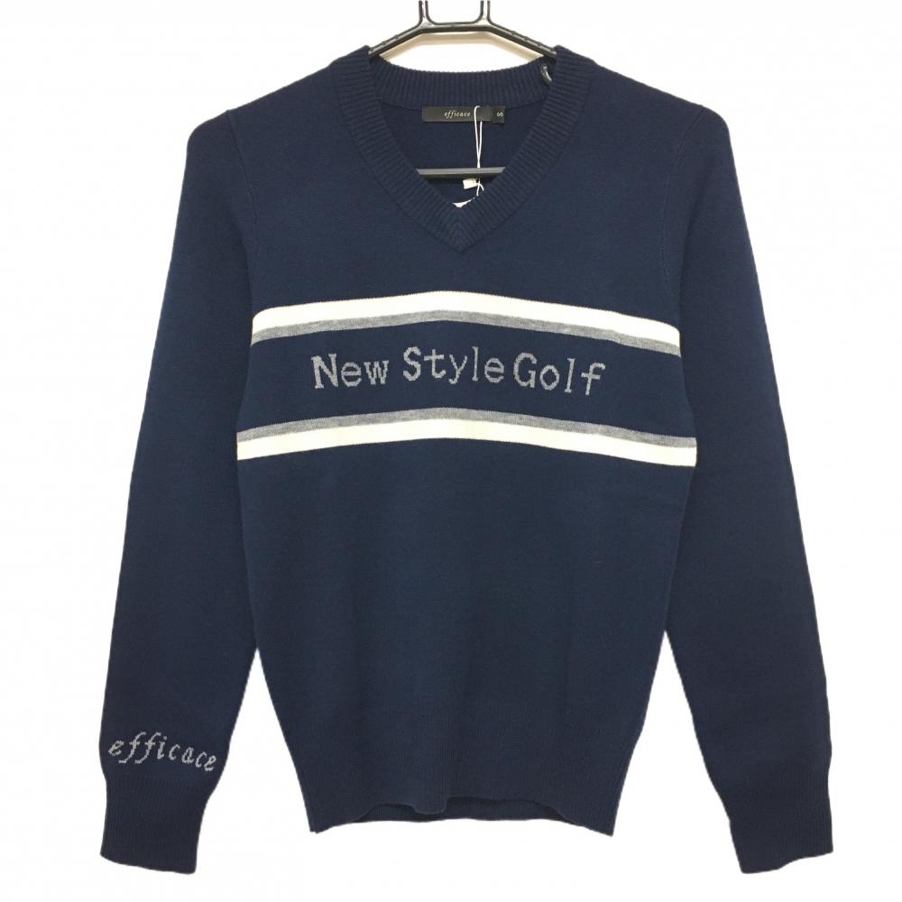 【新品】エフィカス Vネックセーター ネイビー×グレー New Style Golf NAMIGOLF レディース S ゴルフウェア efficace