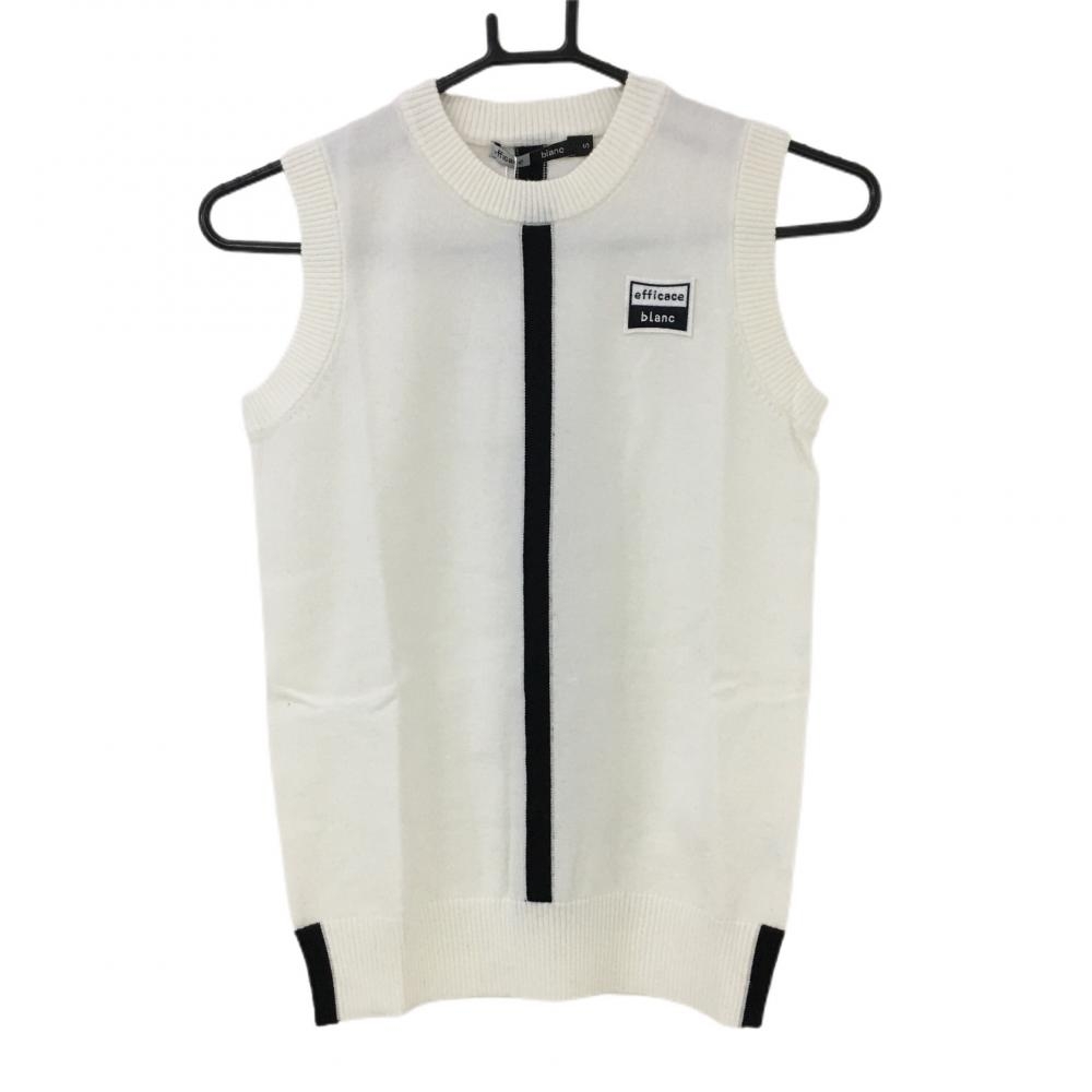 【新品】エフィカスブラン ニットベスト 白×黒 ウール混 センターライン レディース S ゴルフウェア efficace