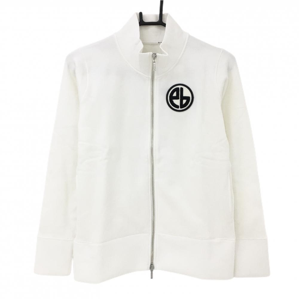 【新品】エフィカスブラン ジャケットブルゾン 白×黒 裏微起毛 ロゴワッペン レディース L ゴルフウェア efficace