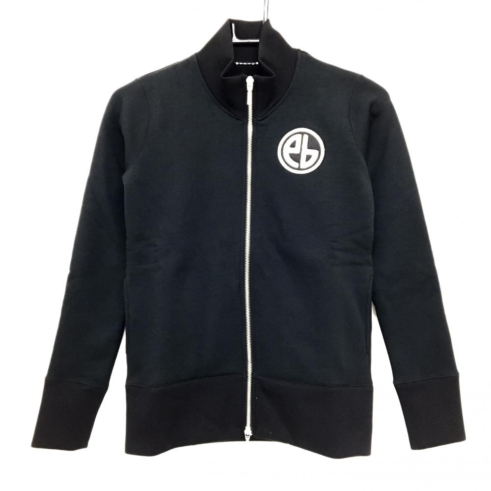 【新品】エフィカス ジャケットブルゾン 黒×白 裏微起毛 ロゴワッペン レディース S ゴルフウェア efficace