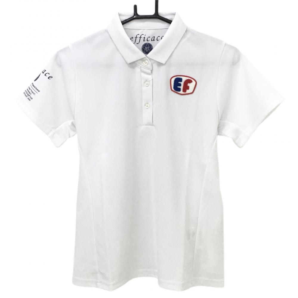 【新品】エフィカス 半袖ポロシャツ 白×レッド パイル地ワッペン 袖ロゴ  レディース L ゴルフウェア efficace